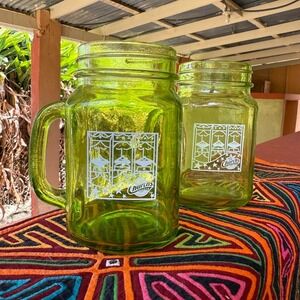 Puerto Rico Church's Chicken‎ Green Glass Mason Jar Mugs Set of 2 Collectible